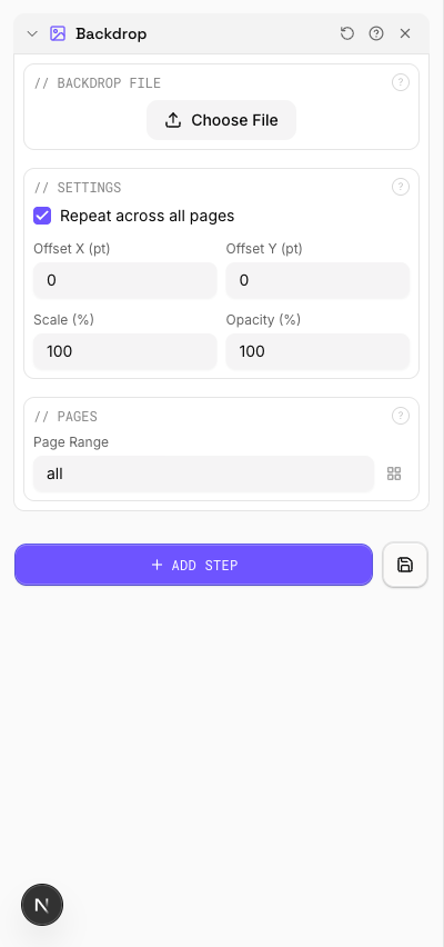 Panneau d'options de l'outil Arrière-plan montrant les paramètres d'alignement et de mise à l'échelle