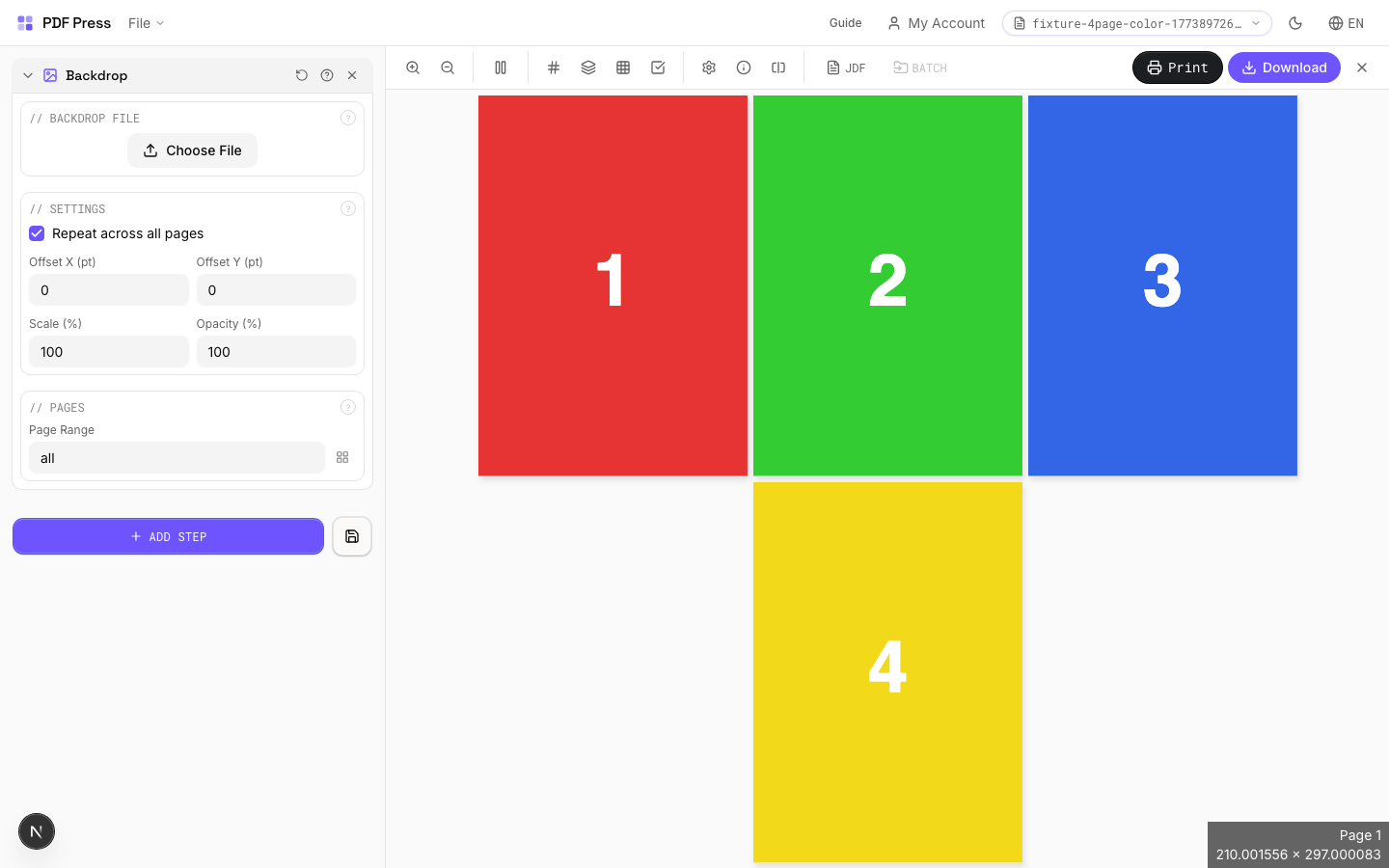 Backdrop — full app view showing options and imposed result