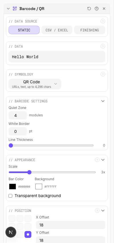 QR Code Mode — settings