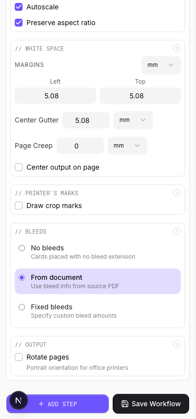 Rotated Output — settings