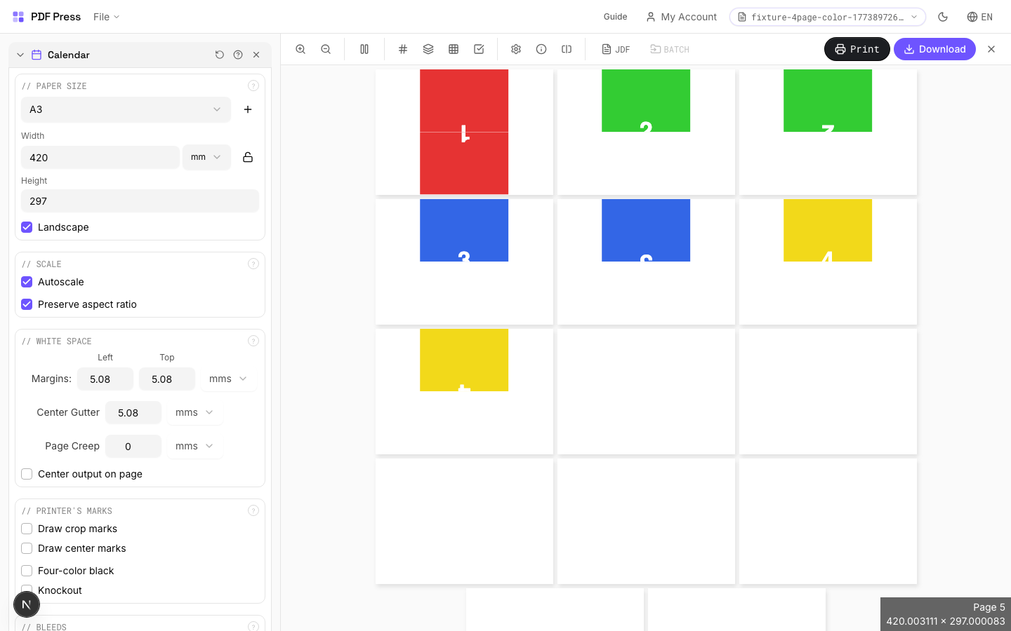 Calendar — full app view showing options and imposed result
