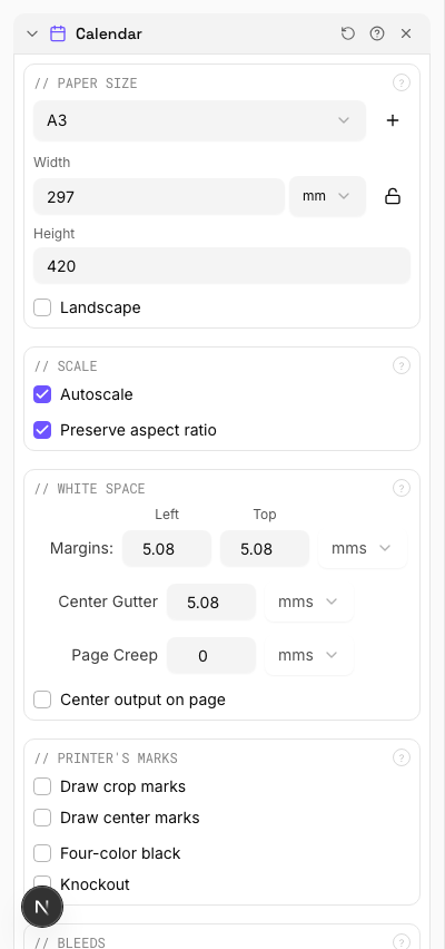 Landscape Calendar — settings