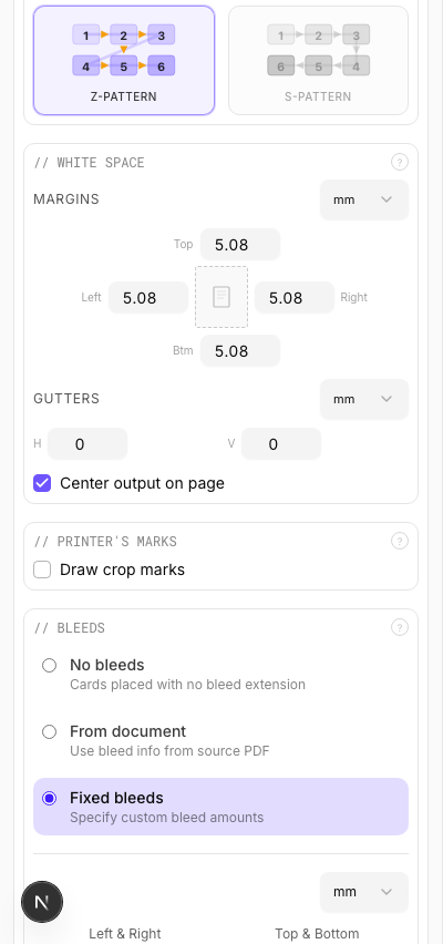 With Fixed Bleeds — settings