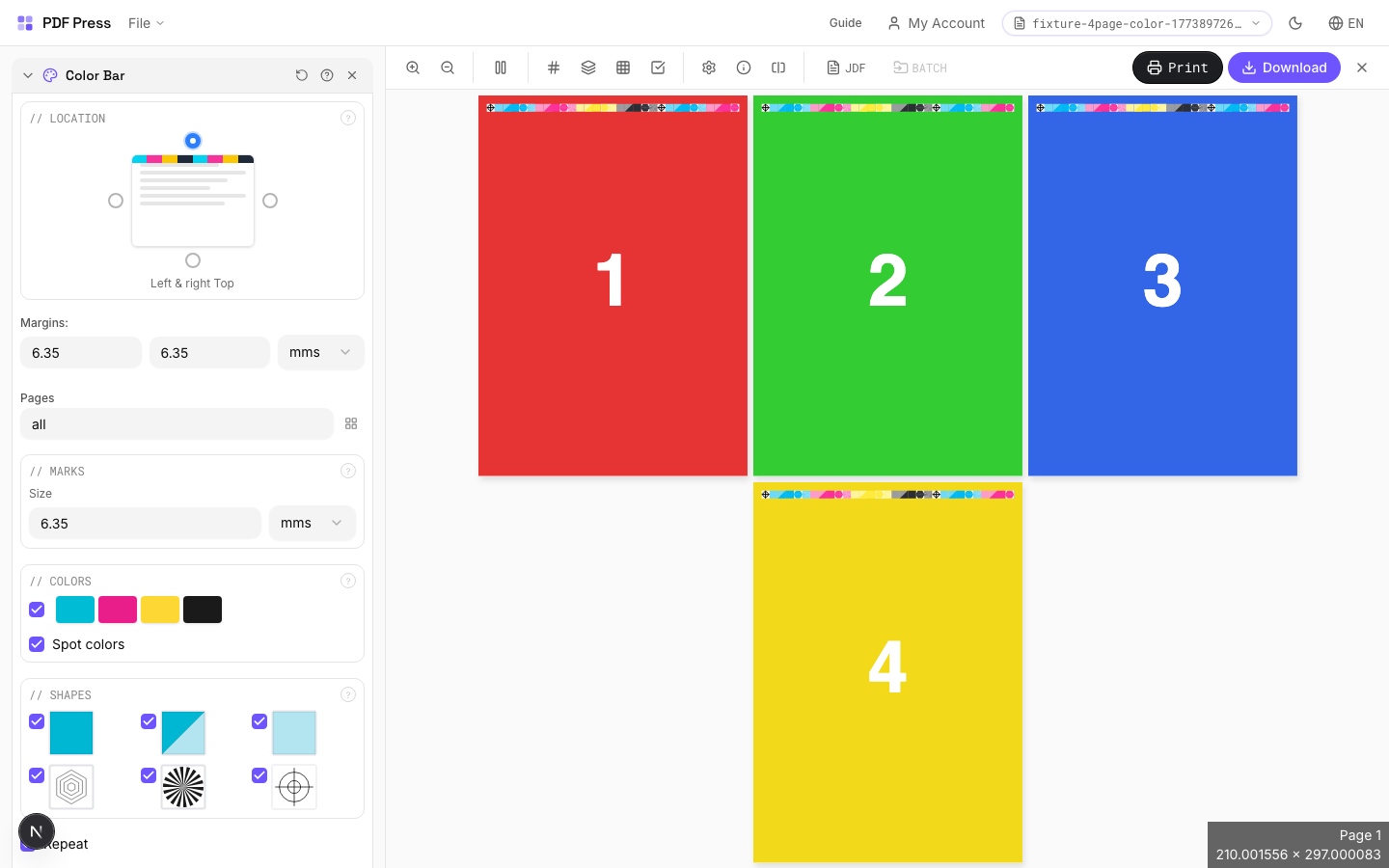 Color Bar — full app view showing options and imposed result