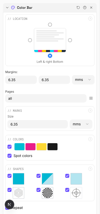 Color Bar at Bottom Edge — settings