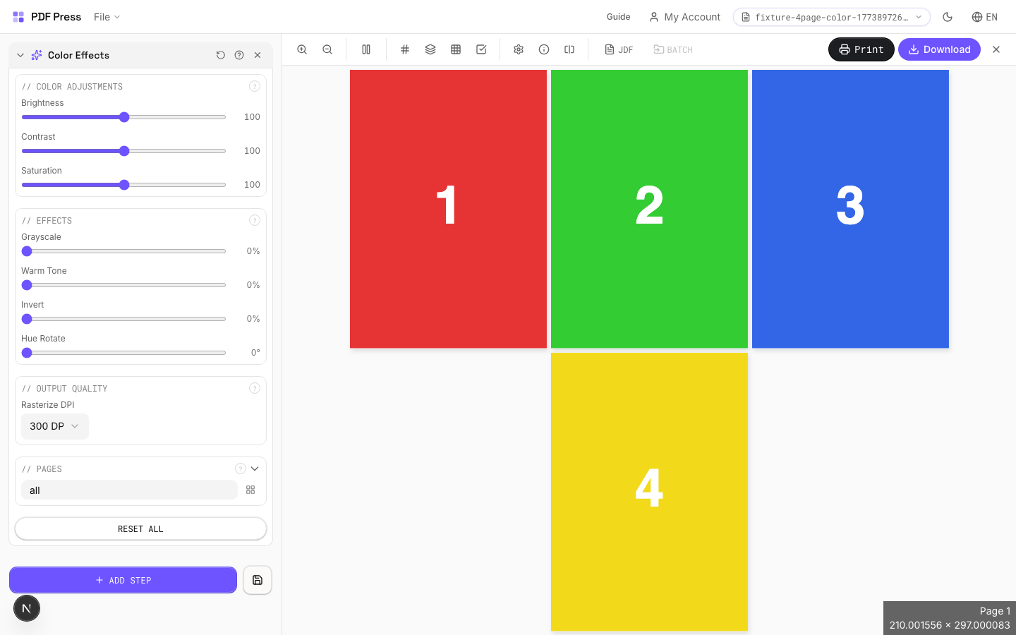 Color Effects — full app view showing options and imposed result