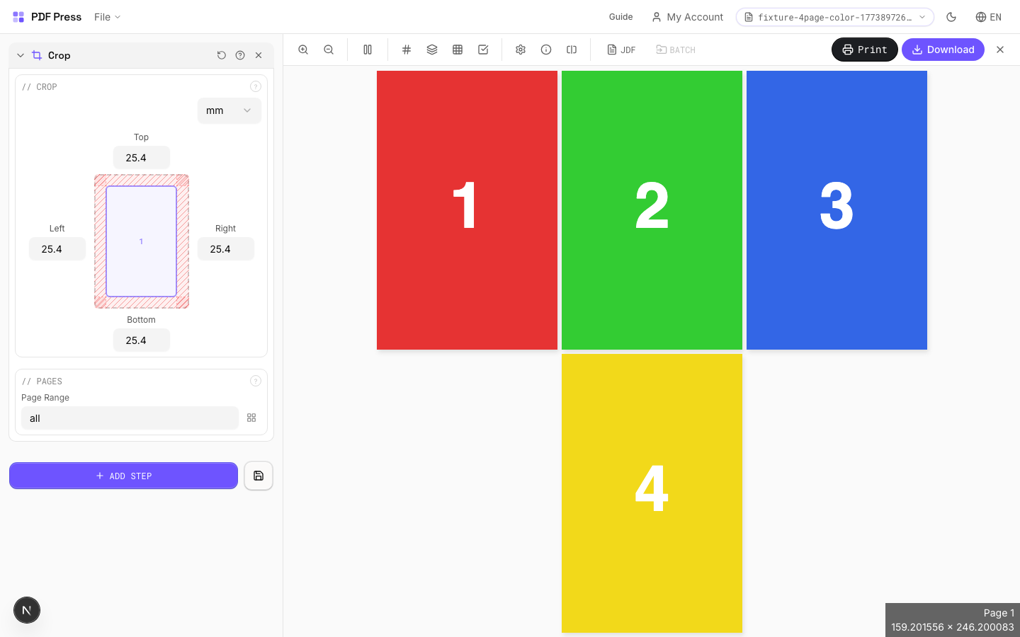 Crop — full app view showing options and imposed result
