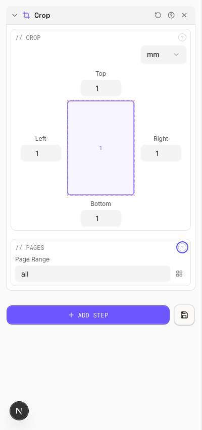 Cropped 1 Inch All Sides — settings