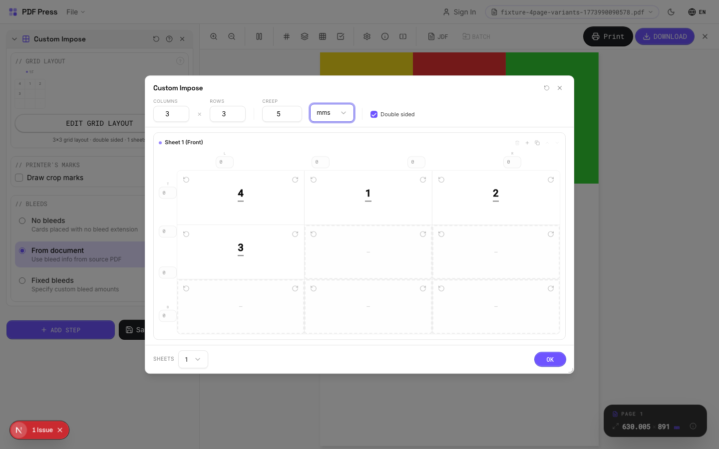 Custom Impose — Per-Cell Creep Adjustment
