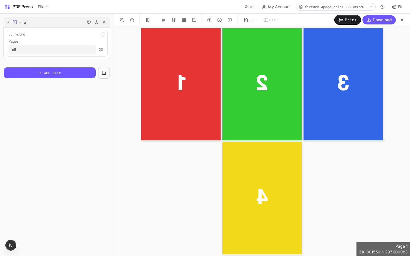 Flip — full app view showing options and imposed result
