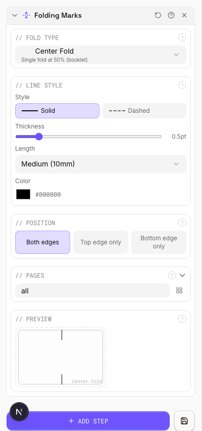 Fold Marks Applied — settings