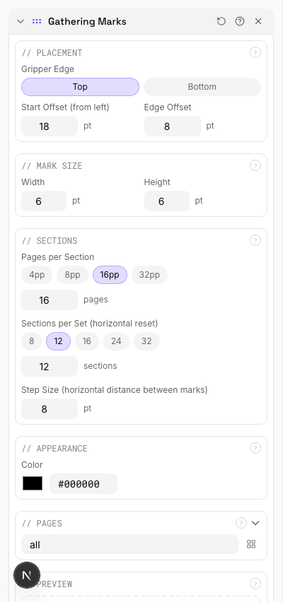 Gathering Marks Applied — settings