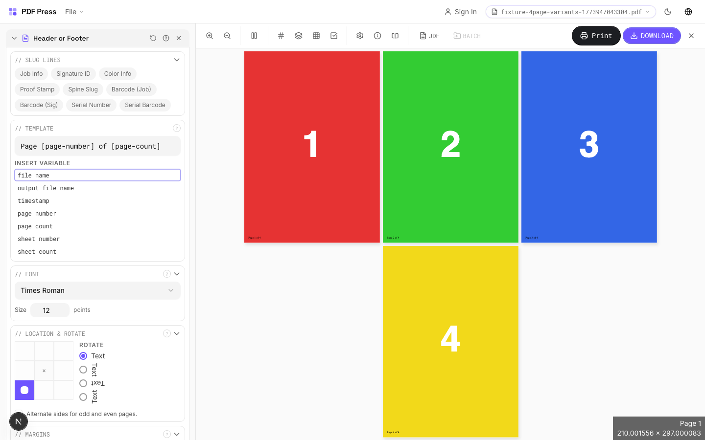 Header or Footer — Page Numbers Added