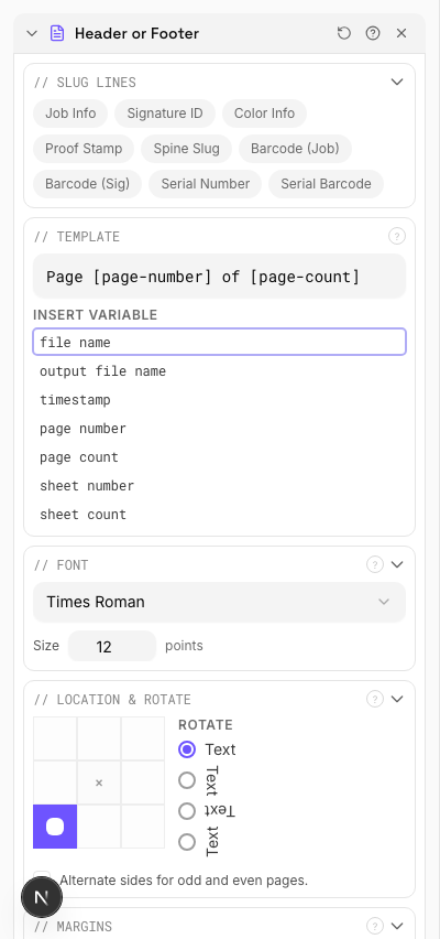Page Numbers Added — settings