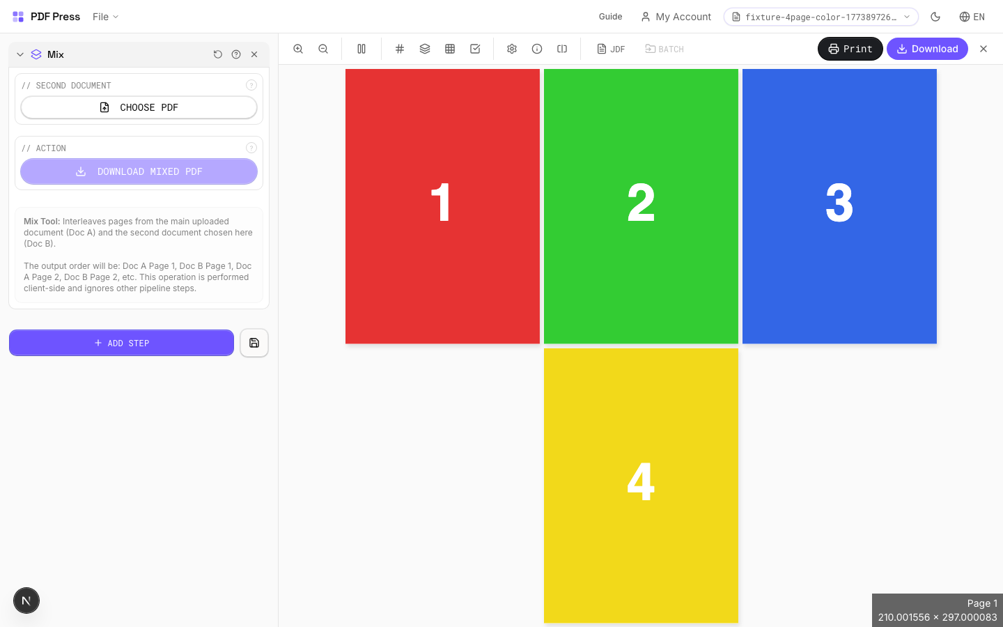 Mix — full app view showing options and imposed result