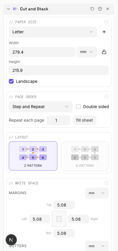 Landscape Paper — settings
