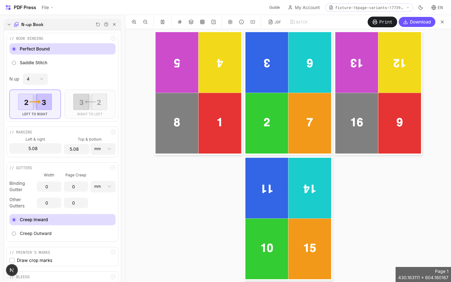 N-up Book — 4-Up Layout (Quarto)
