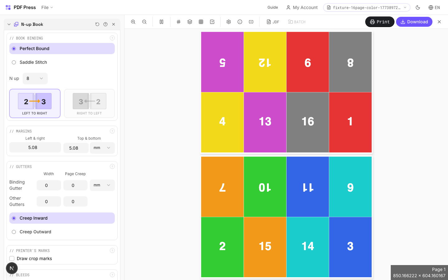 N-up Book — 8-Up Signatures (Octavo)