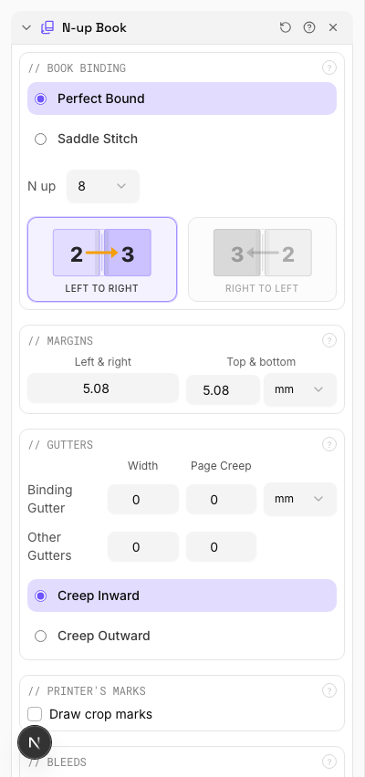 8-Up Signatures (Octavo) — settings