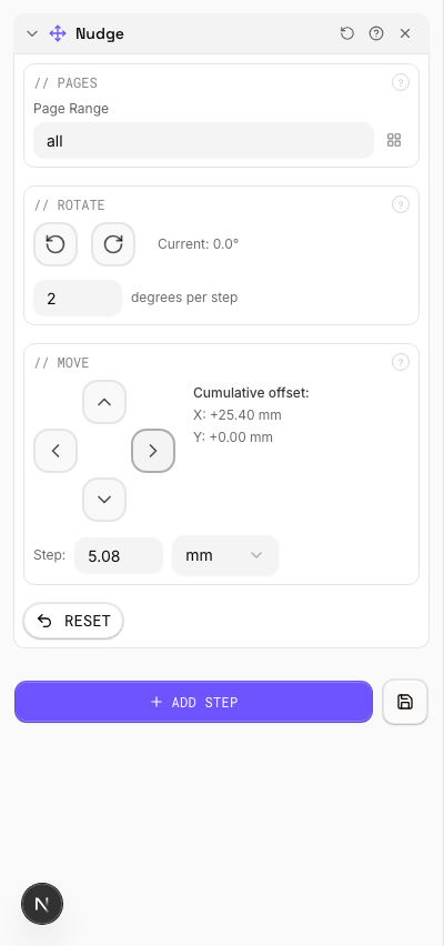 Page Shifted Right — settings