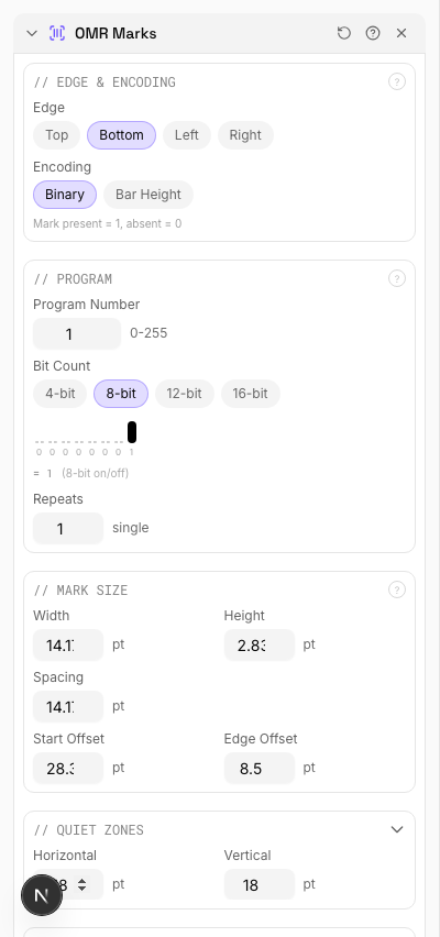 OMR Marks Applied — settings