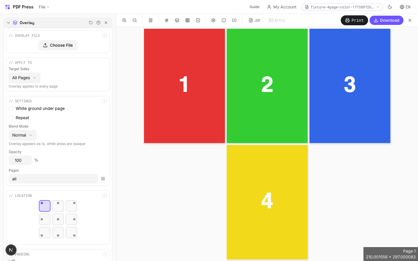Overlay — full app view showing options and imposed result