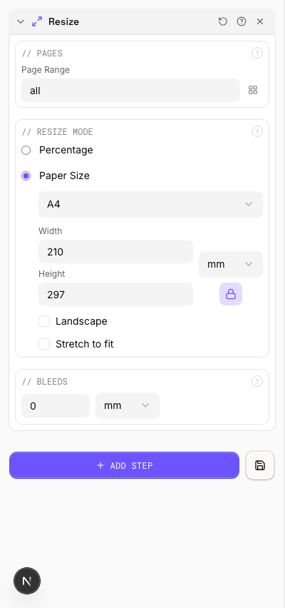 Resize to A4 Paper — settings