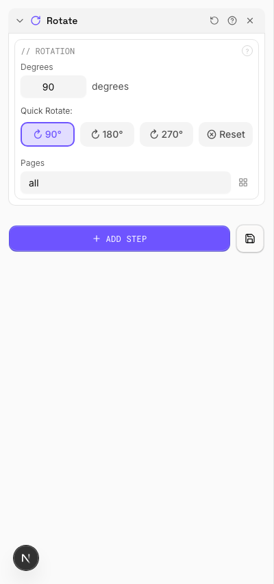 Rotated 90° Clockwise — settings