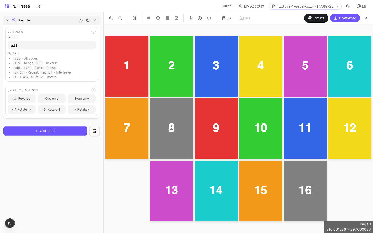 Shuffle — full app view showing options and imposed result