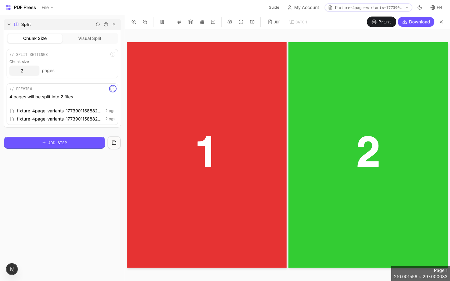 Split — Split into 2-Page Chunks