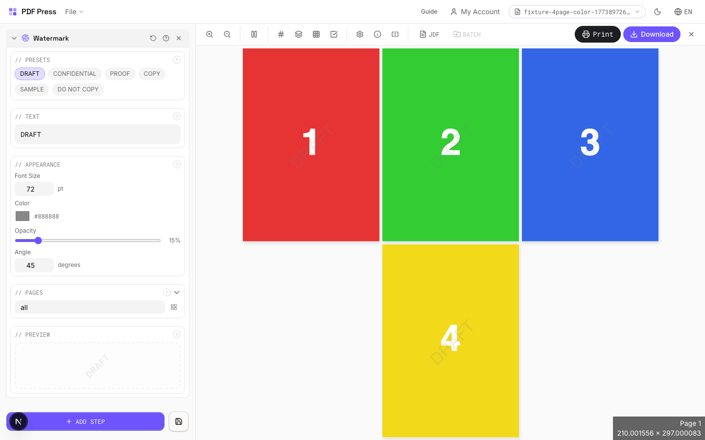 Watermark — full app view showing options and imposed result
